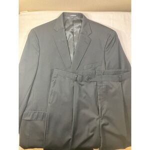 Hart Schaffner Marx Mens 48L Pinstripe Suit Black 2 Button Pleated Cuffed USA